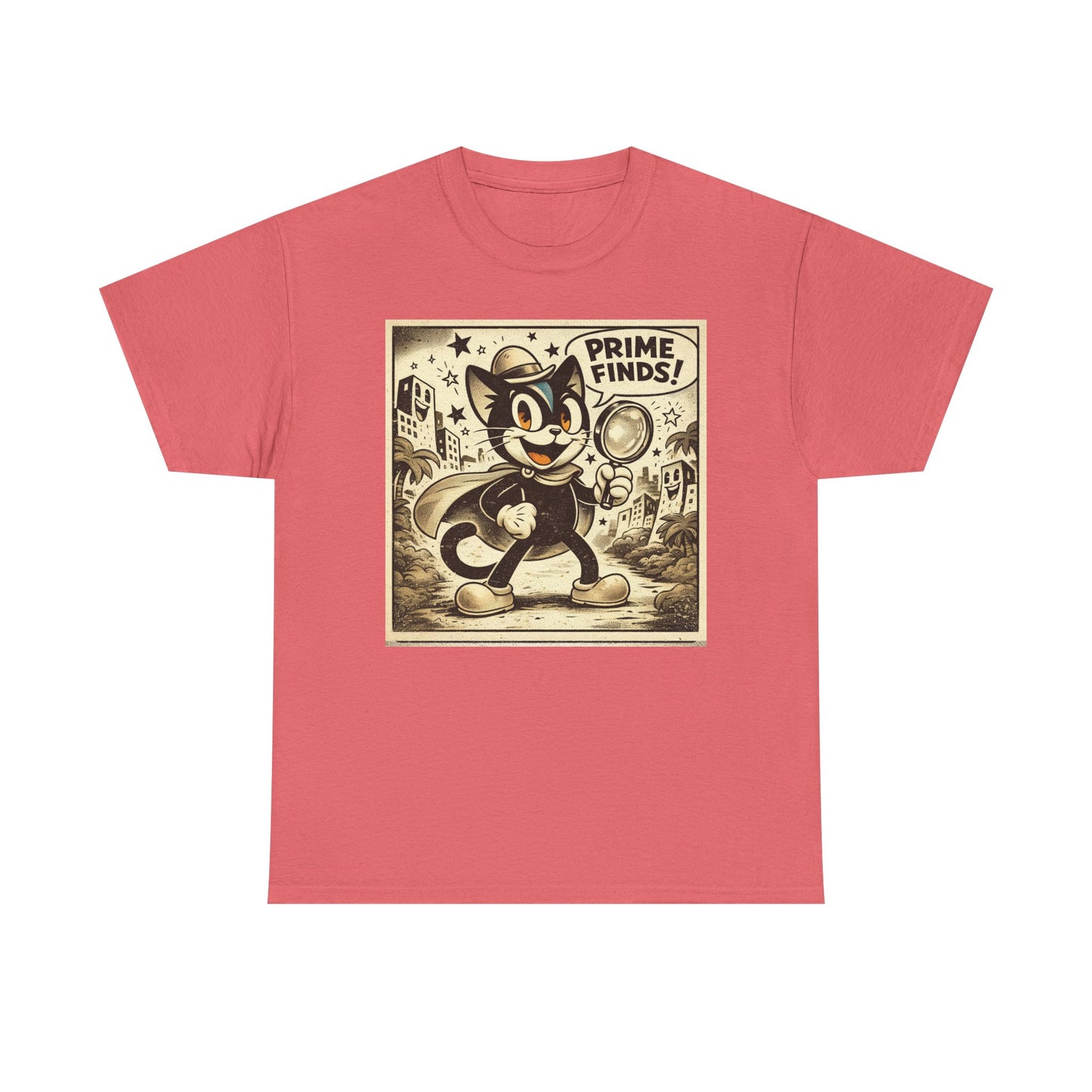 Retro Detective Cat T-Shirt — "Prime Finds!" Vintage Cartoon Tee