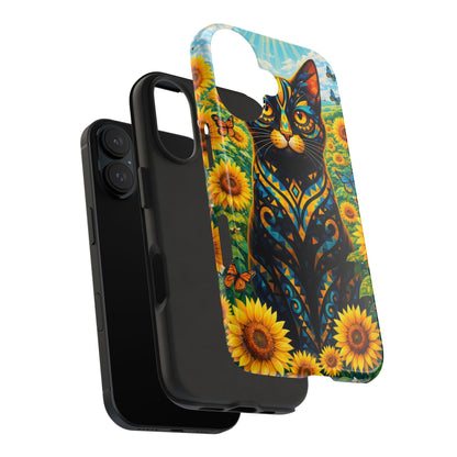 Sunflower Cat Tough Phone Case — Vibrant Boho Floral Armor for iPhone & Android