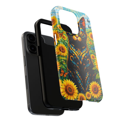 Sunflower Cat Tough Phone Case — Vibrant Boho Floral Armor for iPhone & Android