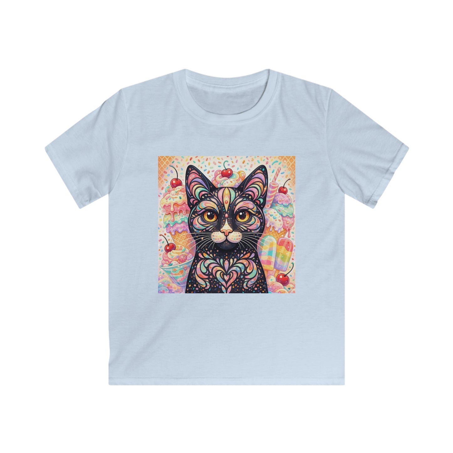 Kids Cat Art Tee — Colorful Heartbeat Kitten Graphic T-Shirt
