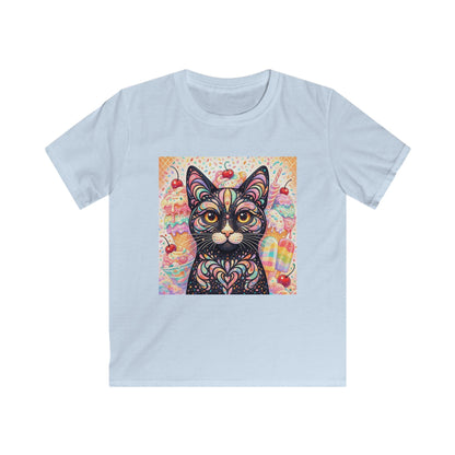 Kids Cat Art Tee — Colorful Heartbeat Kitten Graphic T-Shirt