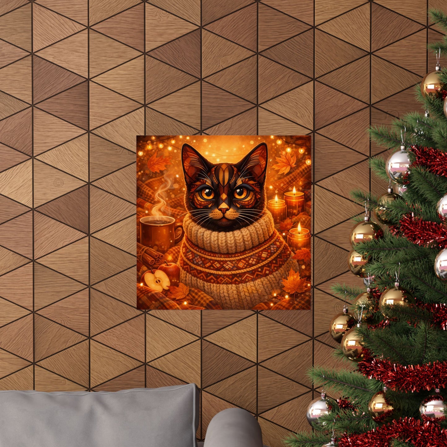Autumn Cozy Cat Poster — Matte Vertical Fall Wall Art