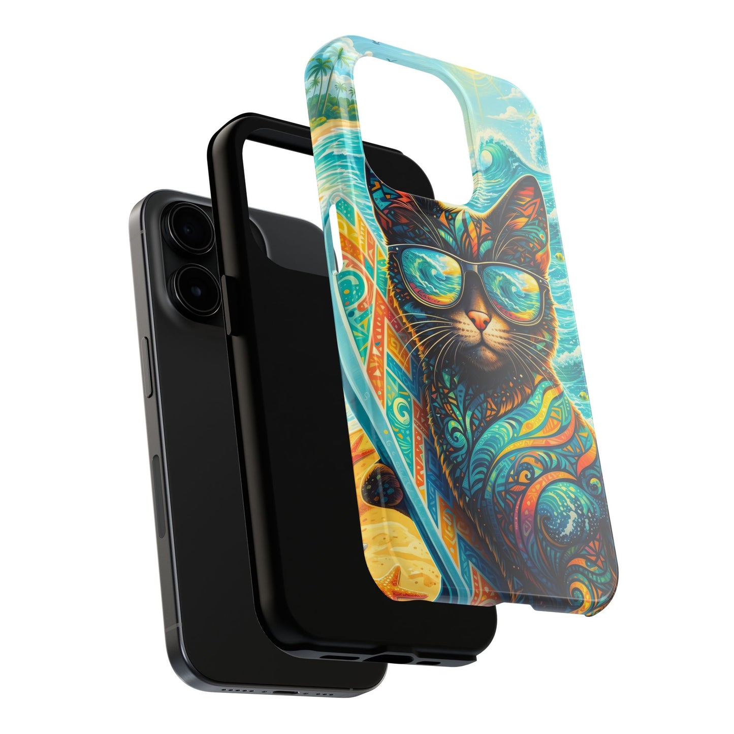 Colorful Surf Cat Tough Phone Case — Sunglasses Beach Vibe