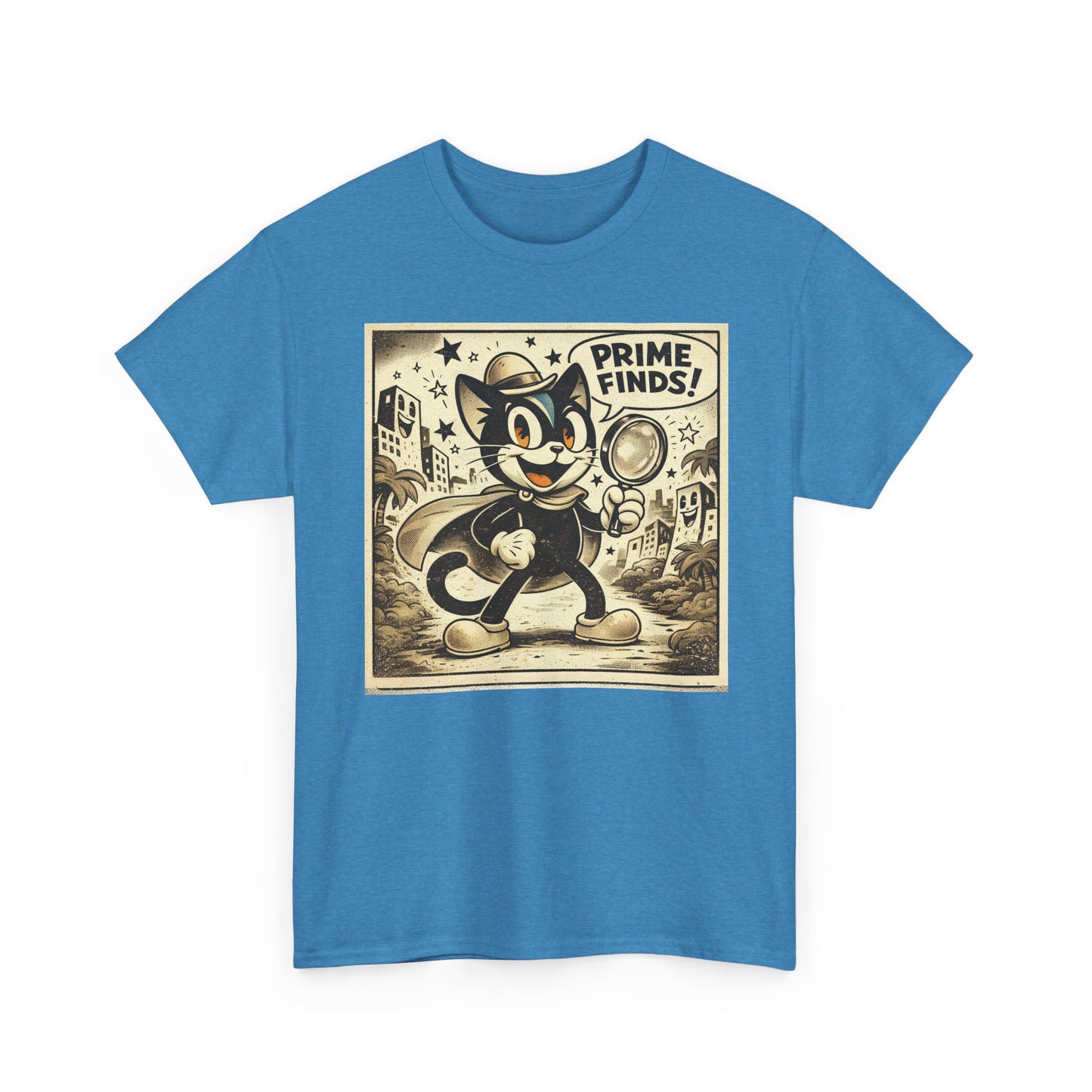 Retro Detective Cat T-Shirt — "Prime Finds!" Vintage Cartoon Tee