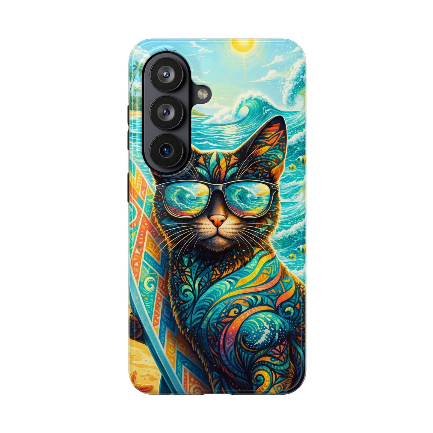 Colorful Surf Cat Tough Phone Case — Sunglasses Beach Vibe