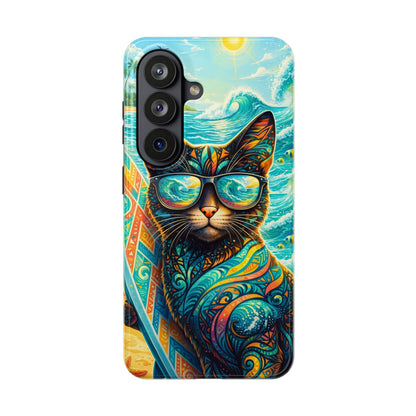 Colorful Surf Cat Tough Phone Case — Sunglasses Beach Vibe