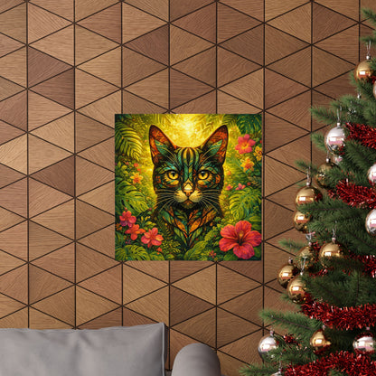 Tropical Cat Poster — Vibrant Botanical Matte Vertical Wall Art