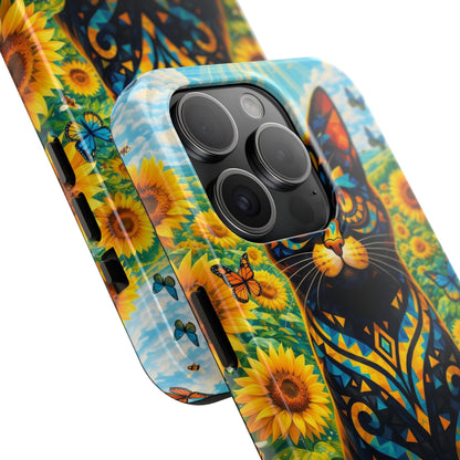 Sunflower Cat Tough Phone Case — Vibrant Boho Floral Armor for iPhone & Android