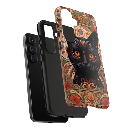 Black Cat Art Phone Case — Ornate Floral Gothic iPhone Protective Case