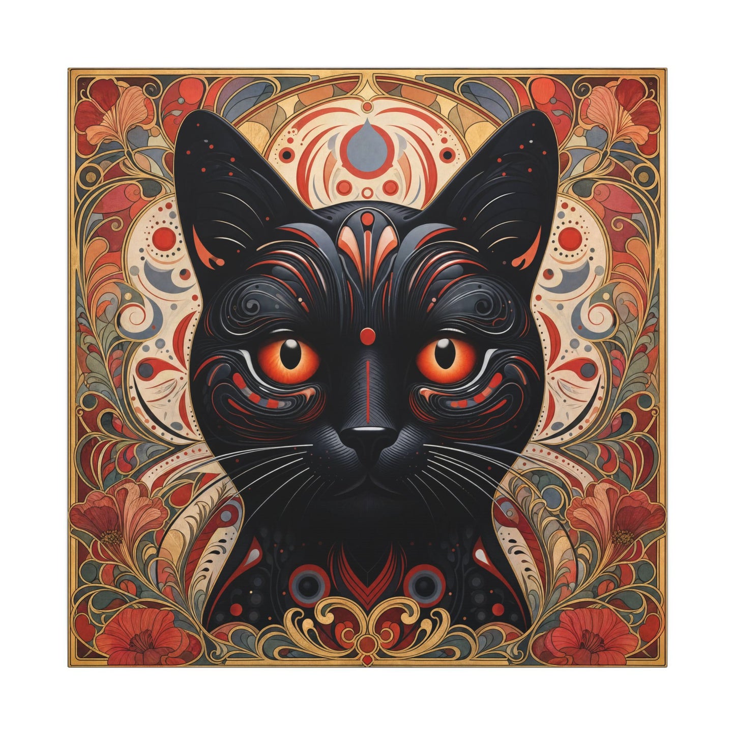Mystic Black Cat Canvas Wall Art — Gothic Boho Cat Portrait