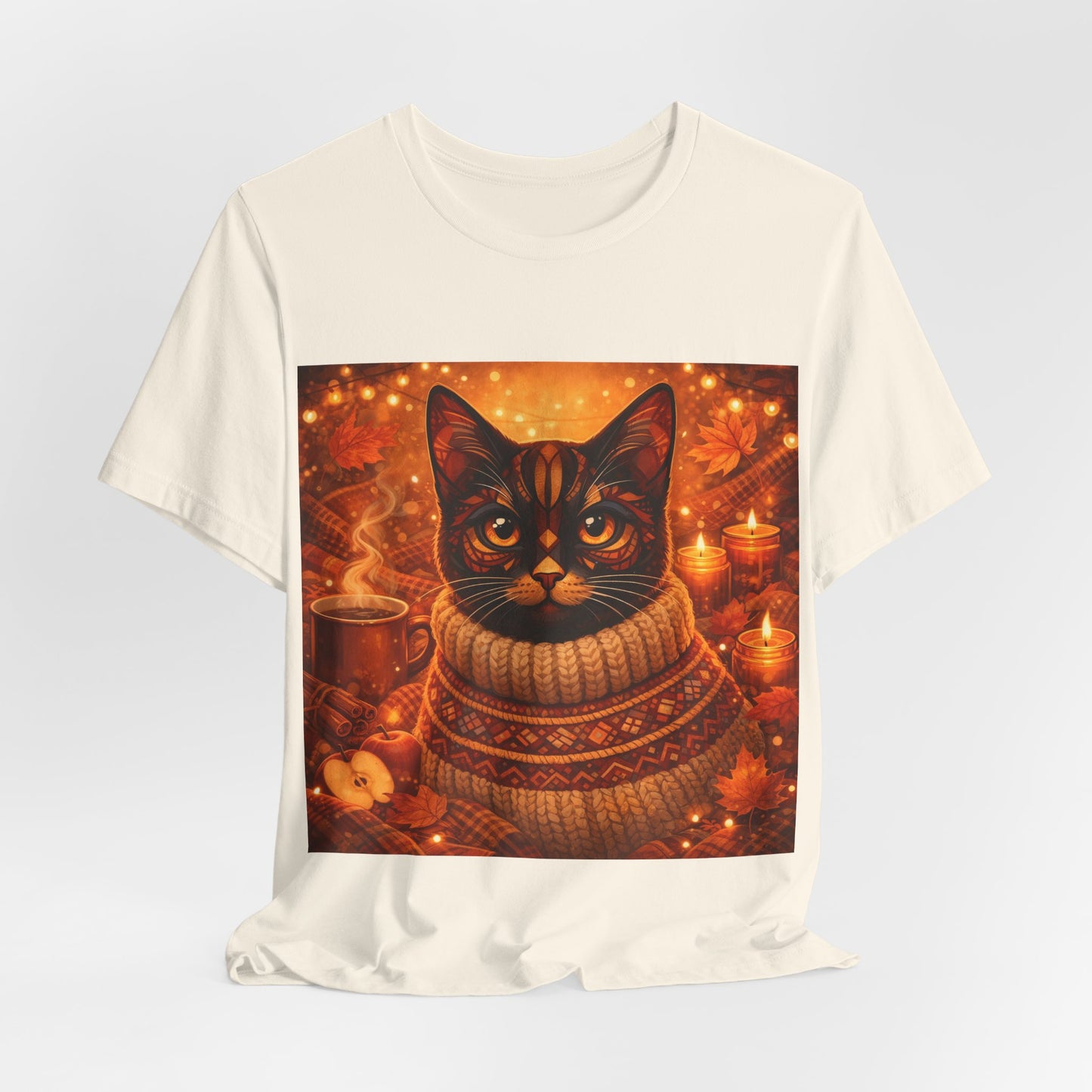 Cozy Cat in Sweater T-Shirt — Autumn Cozy Kitty Graphic Tee