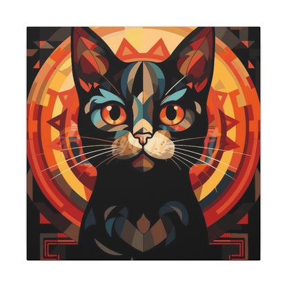 Geometric Black Cat Canvas Art – Modern Abstract Cat Portrait