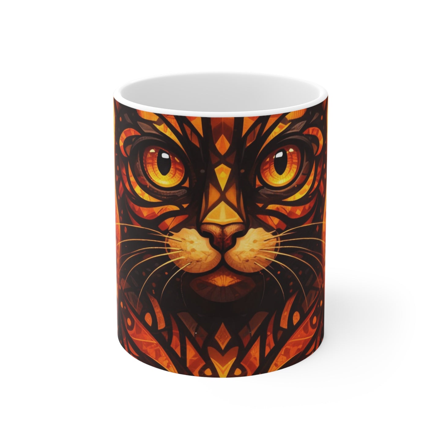 Autumn Witch Cat Mug — 11oz Halloween Pumpkin & Fall Leaves Coffee Cup