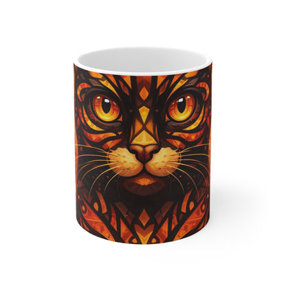 Autumn Witch Cat Mug — 11oz Halloween Pumpkin & Fall Leaves Coffee Cup