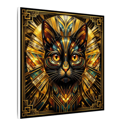 Art Deco Cat Canvas Print — Golden Geometric Feline Wall Art