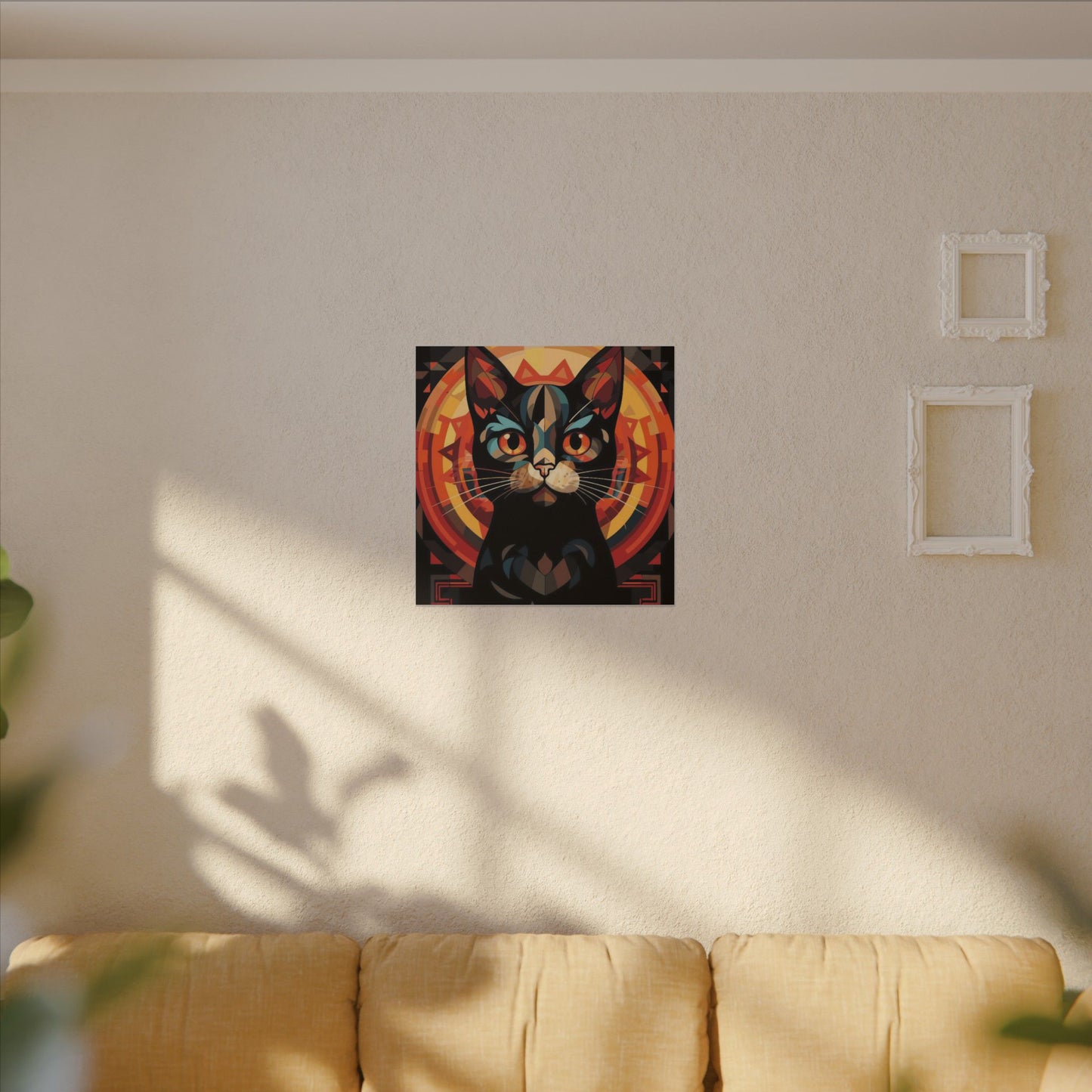 Geometric Black Cat Canvas Art – Modern Abstract Cat Portrait