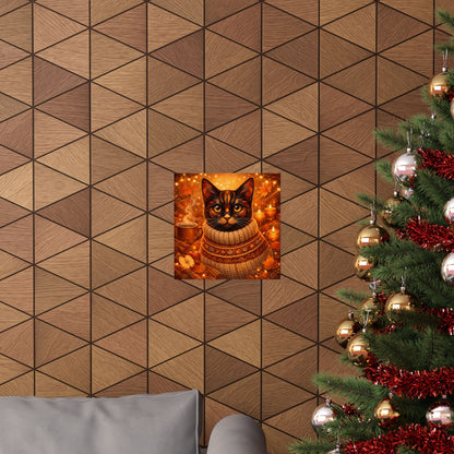 Autumn Cozy Cat Poster — Matte Vertical Fall Wall Art