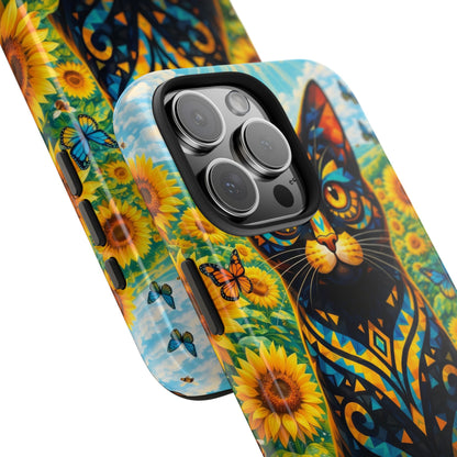 Sunflower Cat Tough Phone Case — Vibrant Boho Floral Armor for iPhone & Android