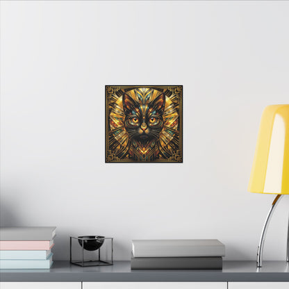 Art Deco Cat Canvas Print — Golden Geometric Feline Wall Art