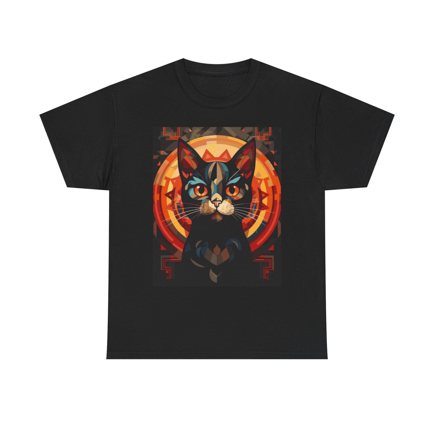 Mystic Cat Graphic Tee — Retro Geometric Feline Art T-Shirt