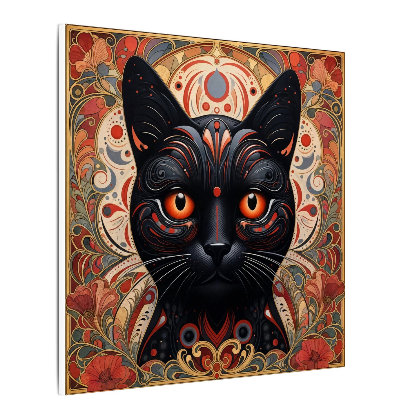 Mystic Black Cat Canvas Wall Art — Gothic Boho Cat Portrait
