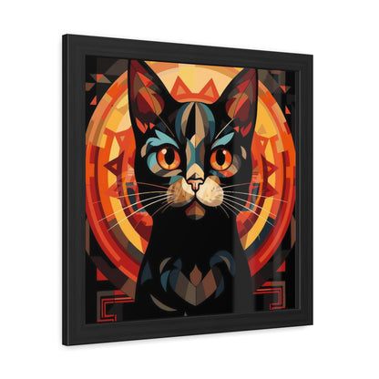 Framed Poster — Stylized Black Cat Art Print (Geometric Sun Halo)