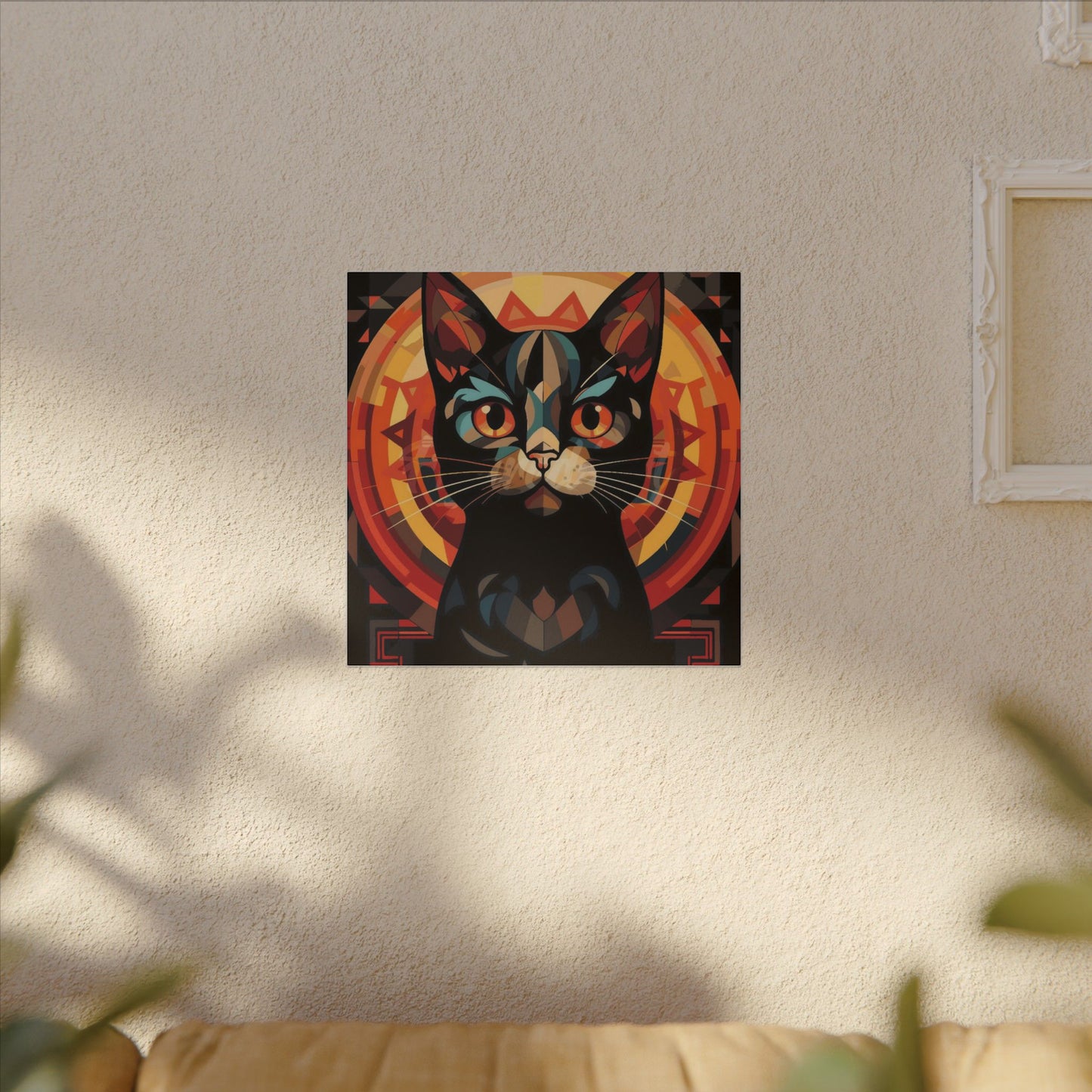 Geometric Black Cat Canvas Art – Modern Abstract Cat Portrait