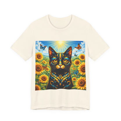 Sunflower Cat T-Shirt — Vibrant Floral Cat Art Tee