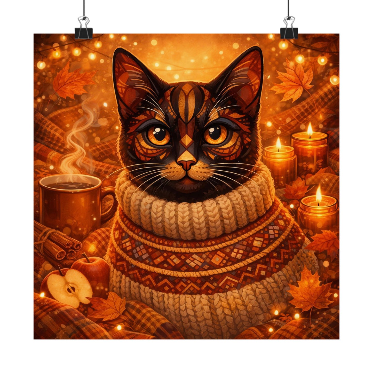 Autumn Cozy Cat Poster — Matte Vertical Fall Wall Art