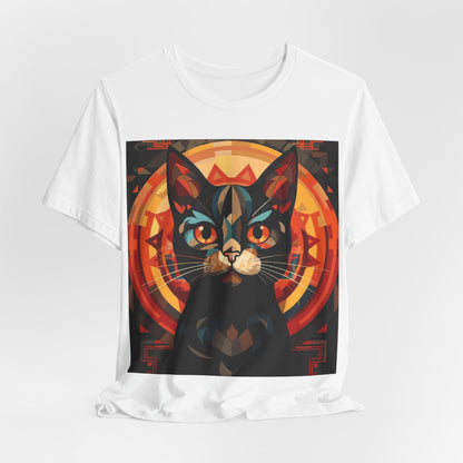 Cat Portrait Tee — Geometric Mystic Black Cat Graphic T-Shirt