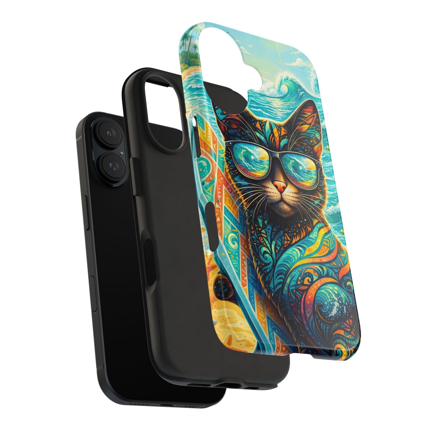 Colorful Surf Cat Tough Phone Case — Sunglasses Beach Vibe