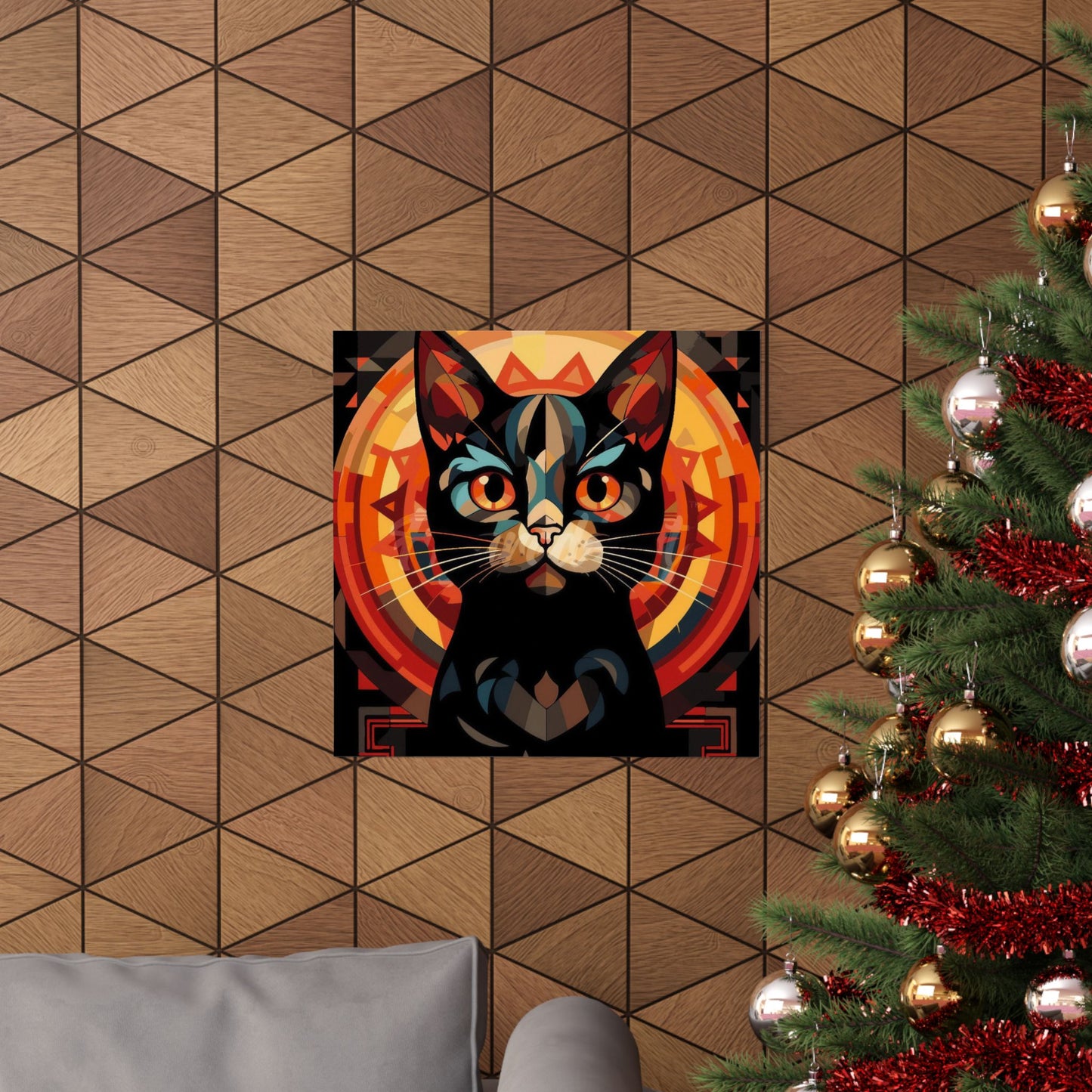 Cat Poster — Geometric Black Cat Art Print (Matte Vertical Poster)