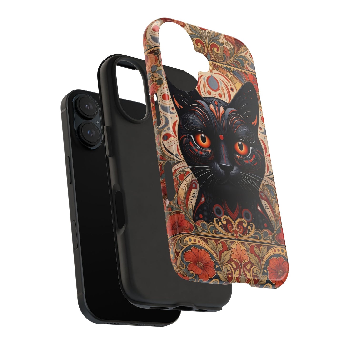 Black Cat Art Phone Case — Ornate Floral Gothic iPhone Protective Case