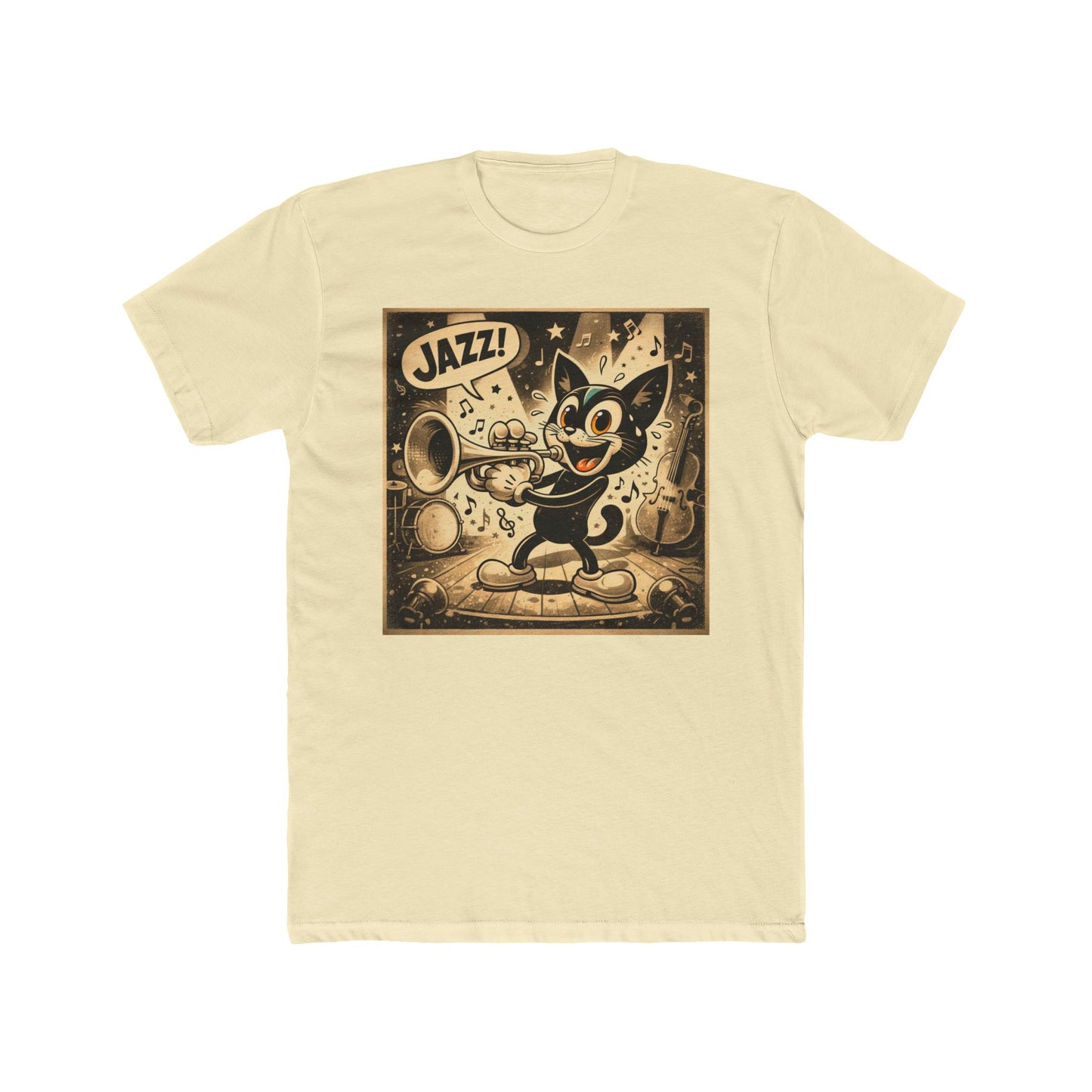 Jazz Cat Vintage Cartoon T-Shirt — "JAZZ!" Retro Music Tee