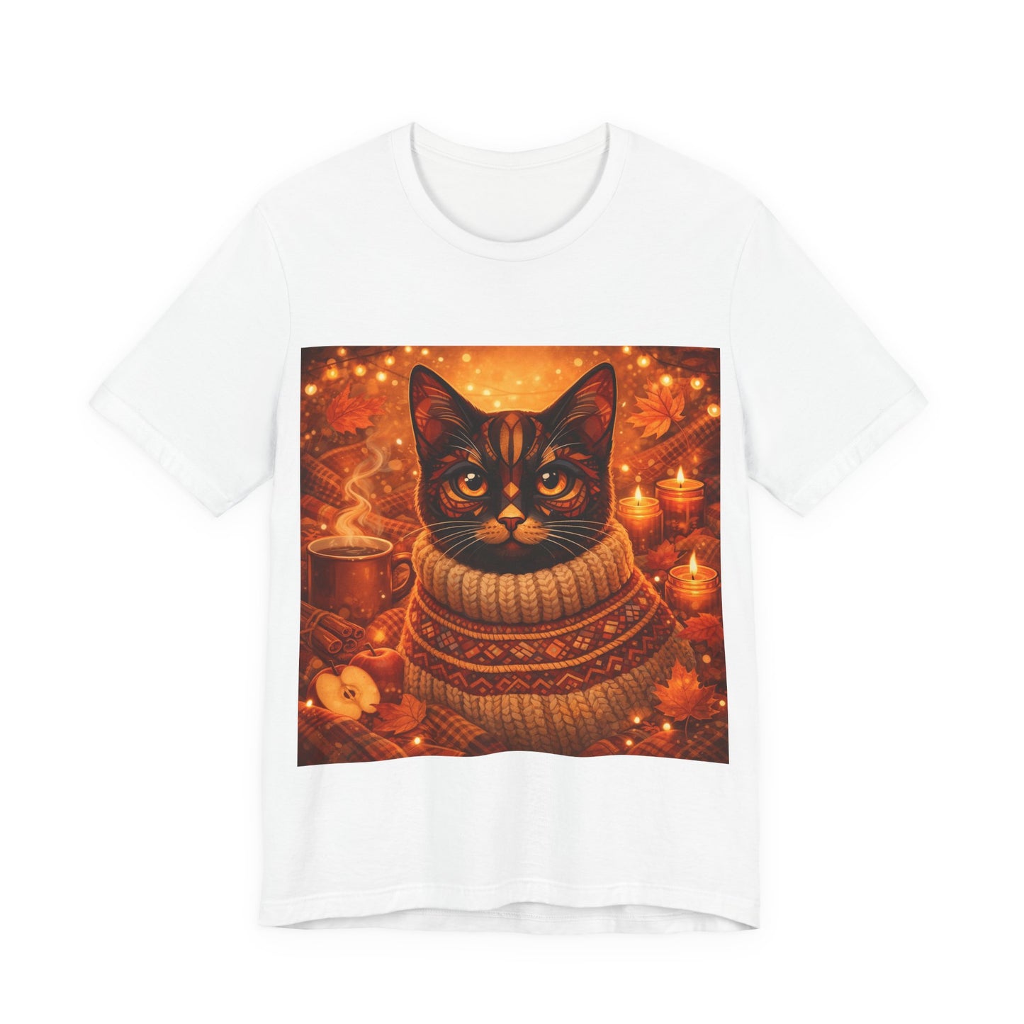 Cozy Cat in Sweater T-Shirt — Autumn Cozy Kitty Graphic Tee