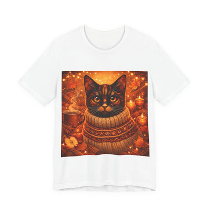 Cozy Cat in Sweater T-Shirt — Autumn Cozy Kitty Graphic Tee