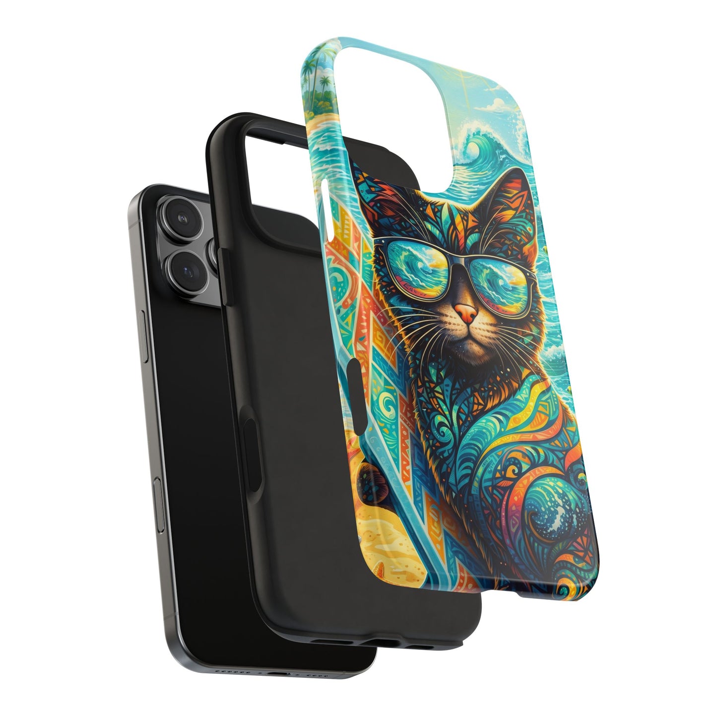 Colorful Surf Cat Tough Phone Case — Sunglasses Beach Vibe