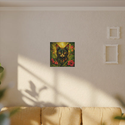 Tropical Cat Canvas Wall Art — Colorful Botanical Cat Portrait on Matte Stretched Canvas