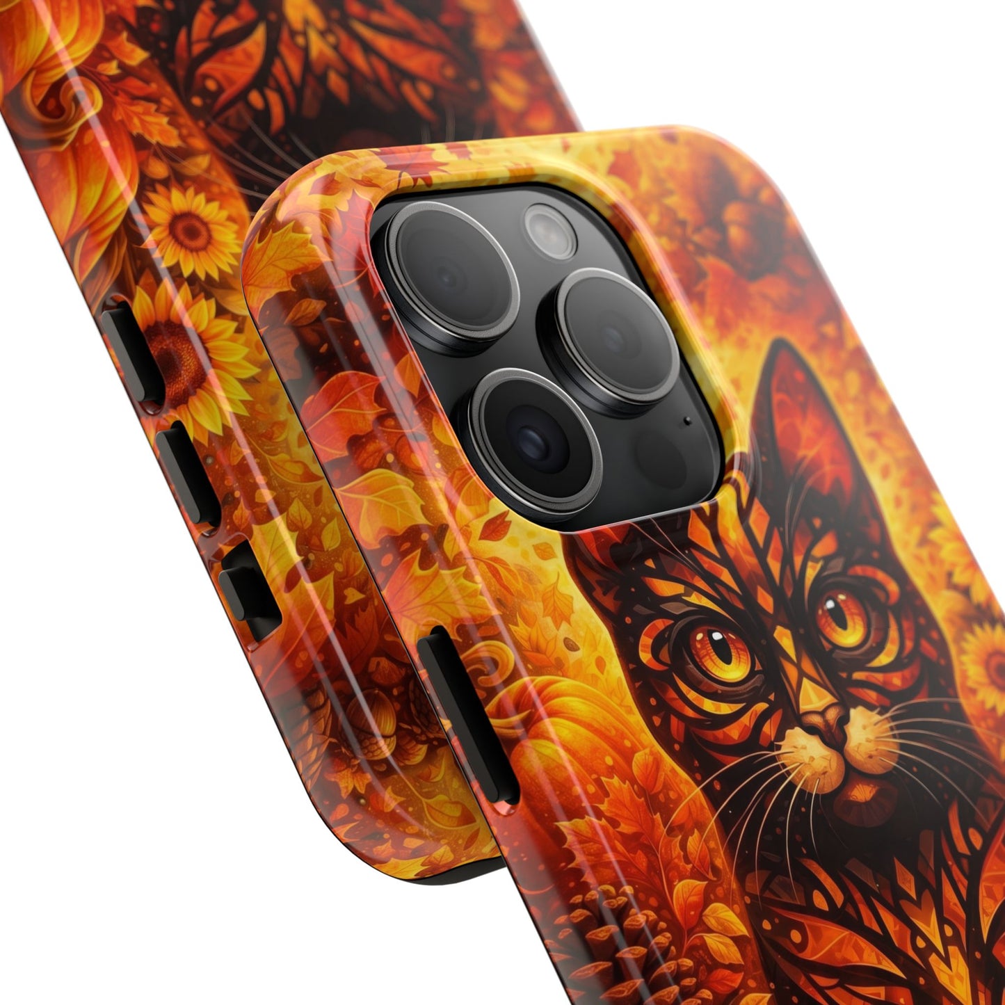 Autumn Cat Tough Phone Case — Fall Floral Protective iPhone Cover