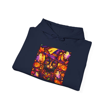 Halloween Cat Hoodie — Spooky Pumpkin Cat Graphic Pullover