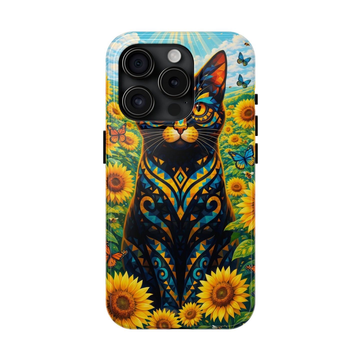 Sunflower Cat Tough Phone Case — Vibrant Boho Floral Armor for iPhone & Android