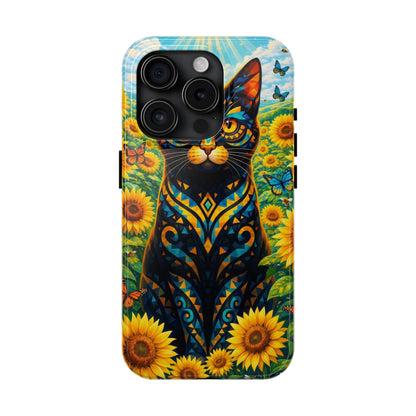 Sunflower Cat Tough Phone Case — Vibrant Boho Floral Armor for iPhone & Android