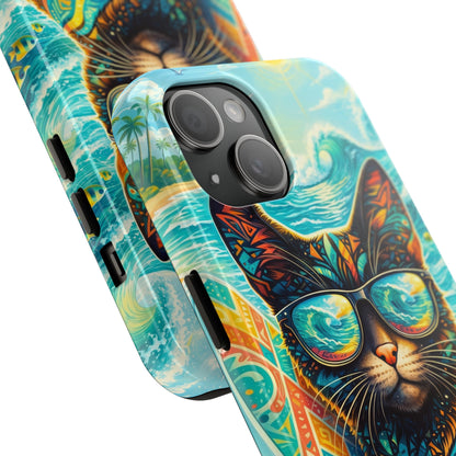Colorful Surf Cat Tough Phone Case — Sunglasses Beach Vibe
