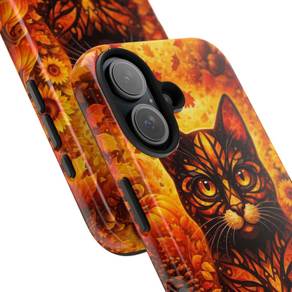 Autumn Cat Tough Phone Case — Fall Floral Protective iPhone Cover