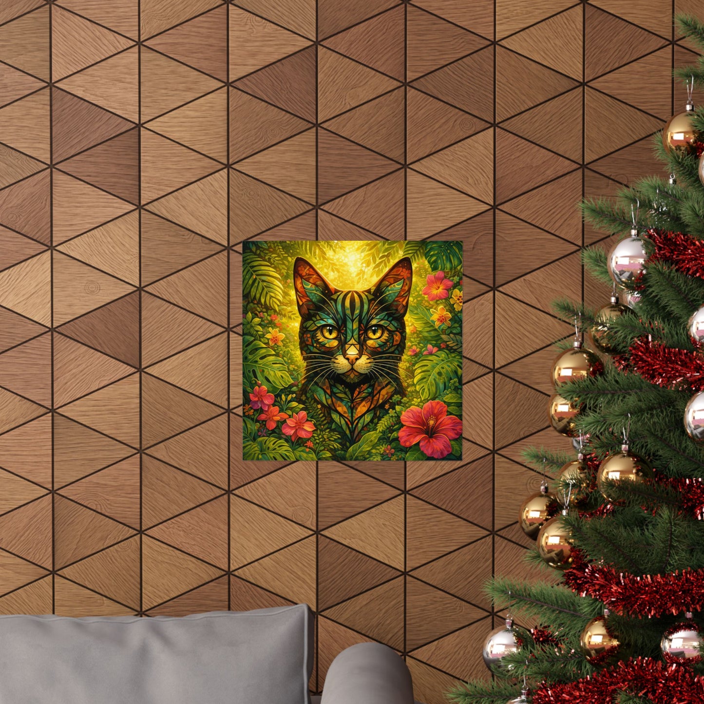 Tropical Cat Poster — Vibrant Botanical Matte Vertical Wall Art