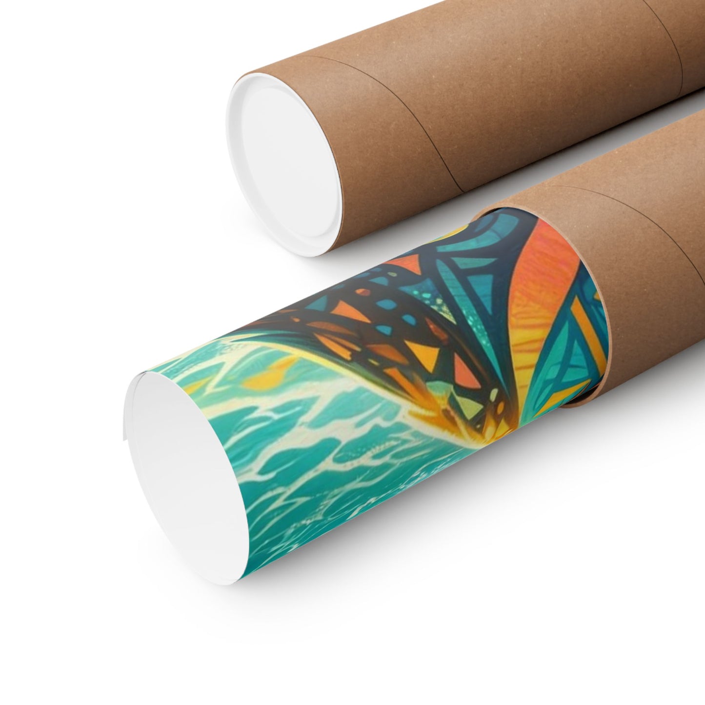 Surf Cat Poster — Colorful Tropical Cat with Sunglasses Matte Vertical Art