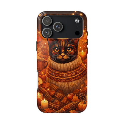 Cozy Autumn Cat Tough Phone Case — Cat in Sweater Fall Phone Cover