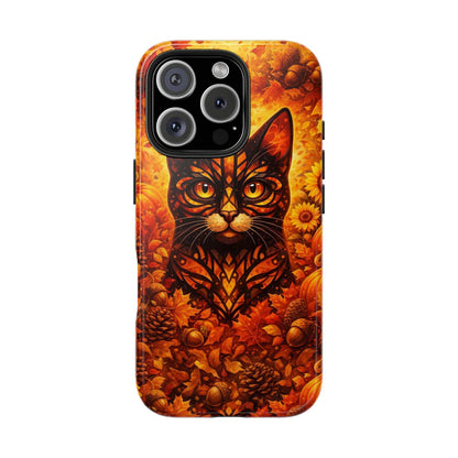 Autumn Cat Tough Phone Case — Fall Floral Protective iPhone Cover