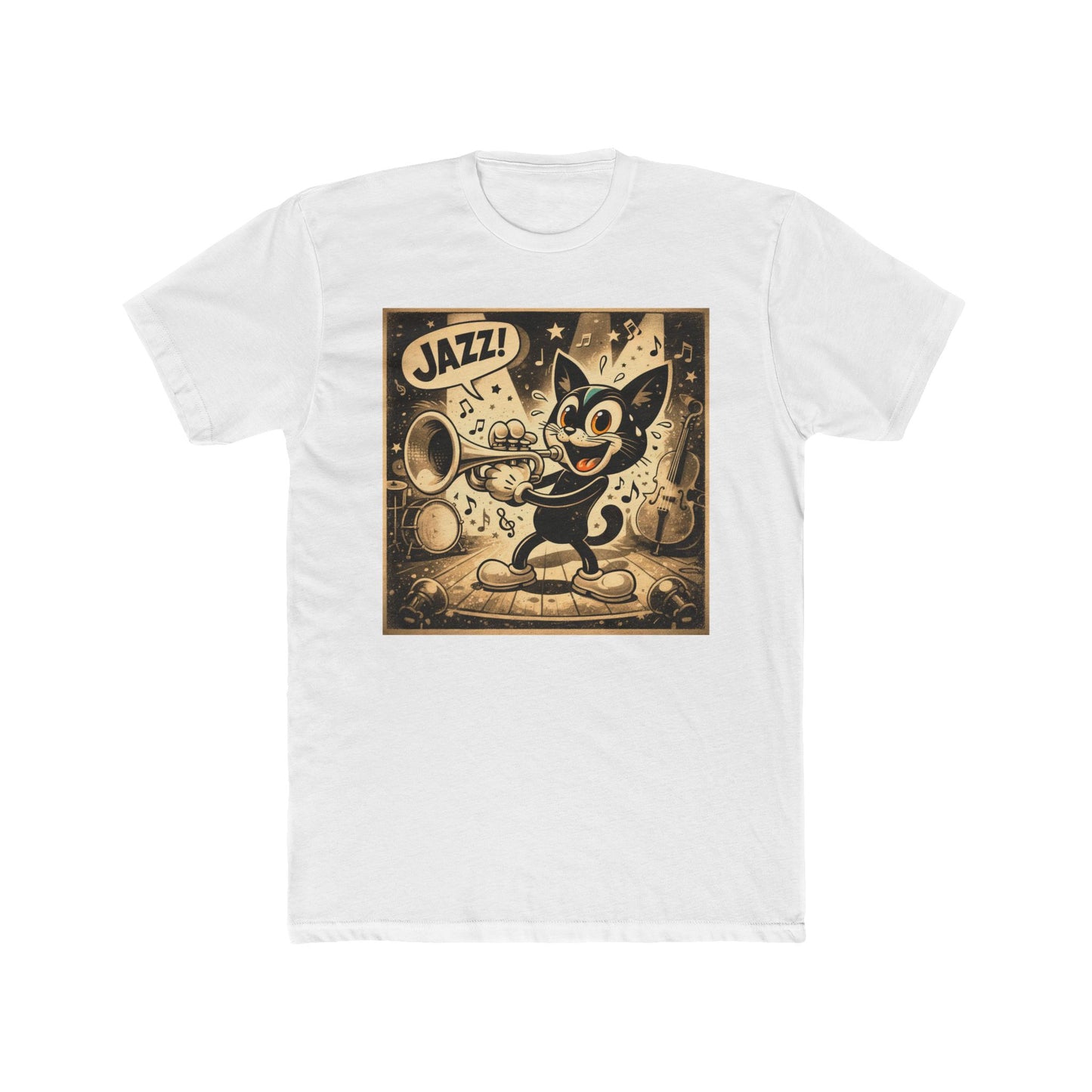 Jazz Cat Vintage Cartoon T-Shirt — "JAZZ!" Retro Music Tee