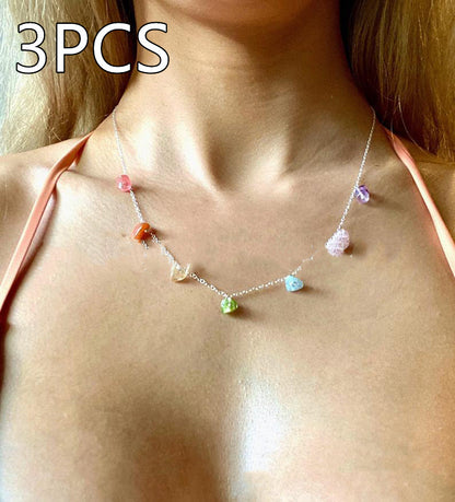 Gold crystal pendant necklace with mixed-color crystal bead pendants along the chain